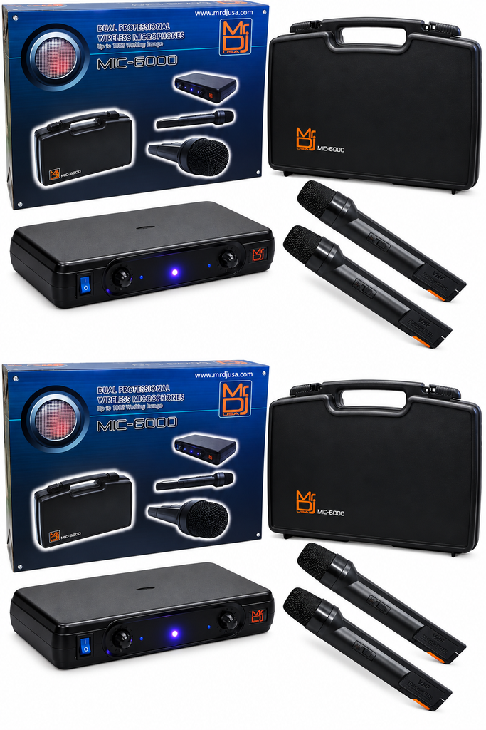 2 MR DJ MIC6000 Wireless Dual Handheld design Microphone System + Carrying Case