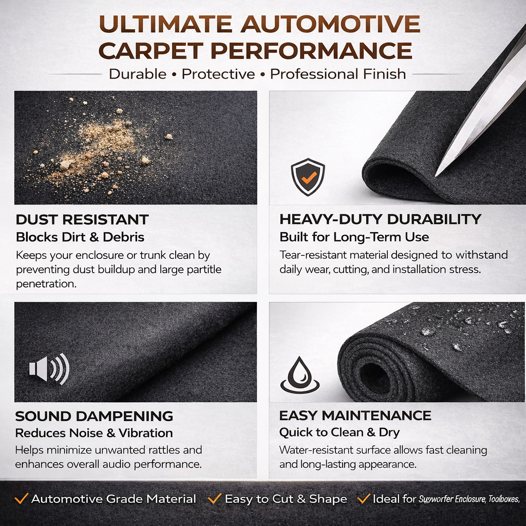 Absolute C3BK 48" x 3FT Black Automotive Carpet Replacement Repair Underfelt Durable Trunk Liner Speaker Box Subwoofer Enclosure Fabric for Car RV SUV Marine Boat