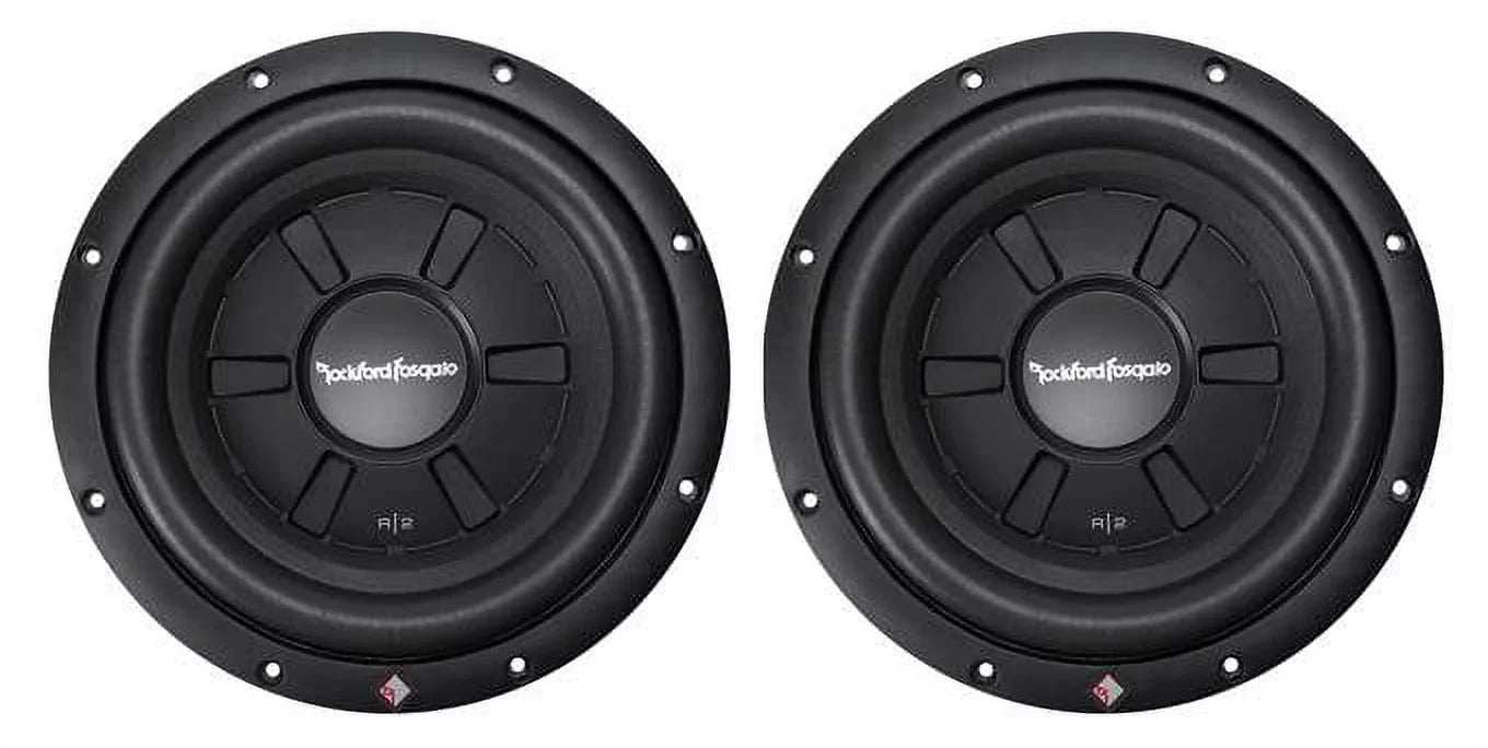 2 Rockford Fosgate Prime R2SD2-12 + 2 Single Sealed Boxes  500W Max 12" shallow mount dual 2-ohm voice coils subwoofer + 2 Single Sealed Boxes