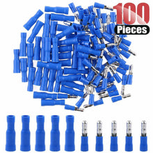 Load image into Gallery viewer, 100Pcs Blue Insulated Bullet Butt Male and Female 16-14 AWG Wire Crimp Terminals