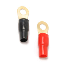 Load image into Gallery viewer, American Terminal AT0GRT20 0 Gauge Gold Ring Terminal 20 Pack 1/0 AWG Wire Crimp Cable Red Black Boots 5/16