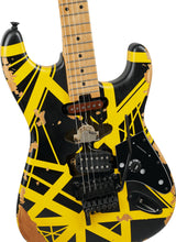 Load image into Gallery viewer, EVH 5107900528 Striped Series Frankenstein Frankie, Maple Fingerboard - Black with Yellow Stripes, Aged