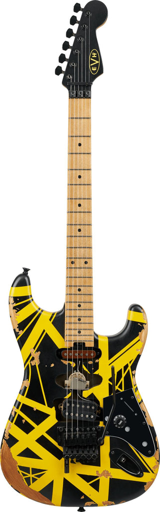 EVH 5107900528 Striped Series Frankenstein Frankie, Maple Fingerboard - Black with Yellow Stripes, Aged