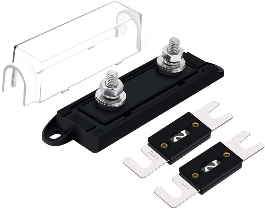 ANL Fuse Power Distribution Holder + 2pcs 80A ANL Fuse Clear Cover for RV Car Audio