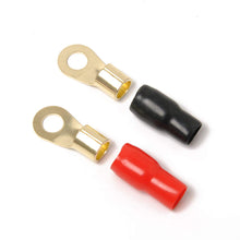 Load image into Gallery viewer, American Terminal AT0GRT20 0 Gauge Gold Ring Terminal 20 Pack 1/0 AWG Wire Crimp Cable Red Black Boots 5/16
