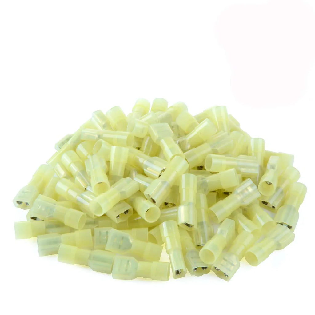 100pcs Yellow 12/10-Gauge Economy Nylon Fully-Insulated Female Quick Disconnects