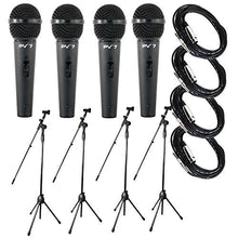 Load image into Gallery viewer, 4 Peavey PV7 ND Magnet Dynamic Microphone with 1/4" to XLR Cable + 4 Microphone Stands