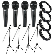 Load image into Gallery viewer, 4 Peavey PV 7 ND Magnet Dynamic Microphone with 1/4" to XLR Cable + 4 Microphone Stands