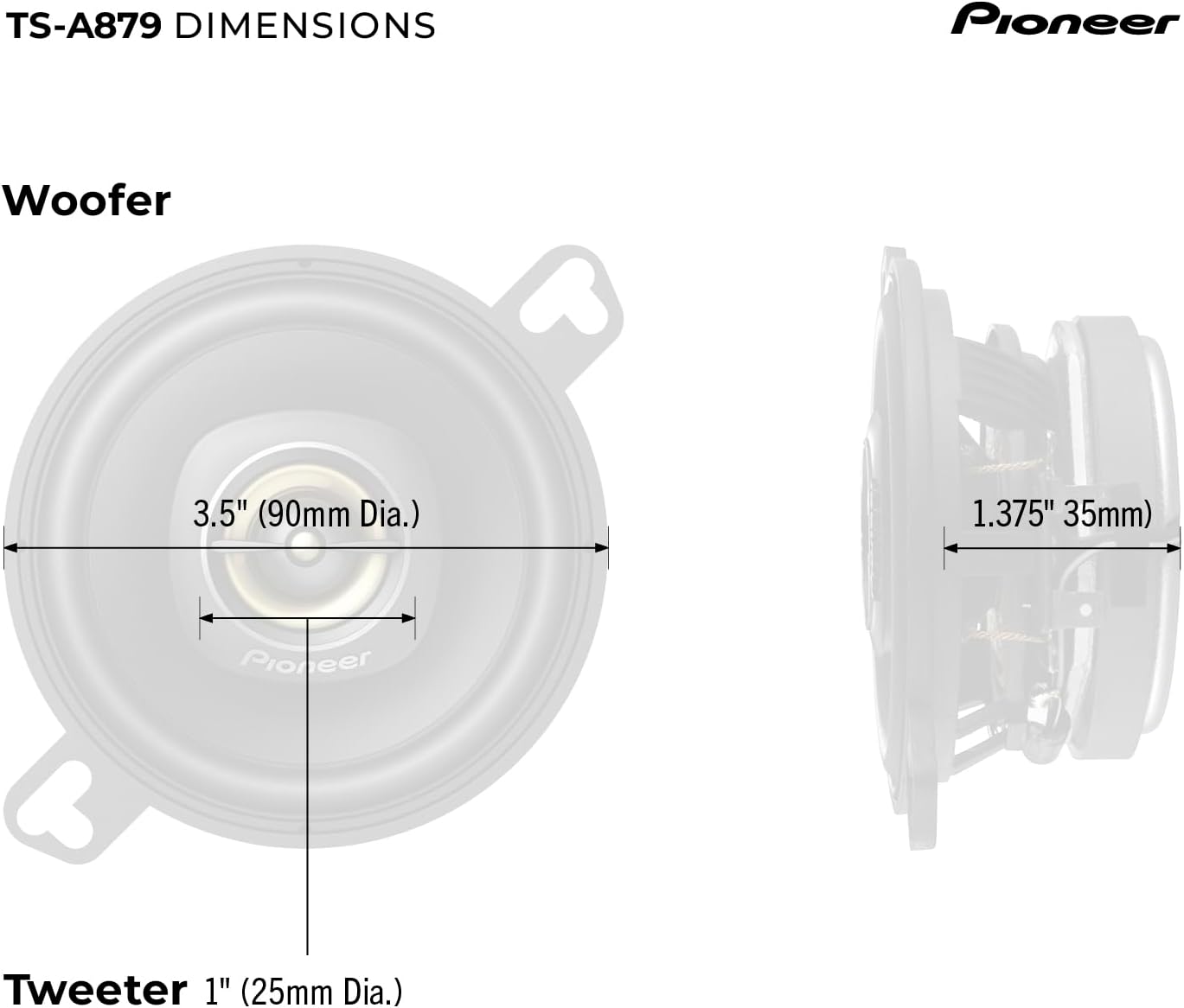 PIONEER TS-A879 3-1/2" 2-Way Speakers, Black