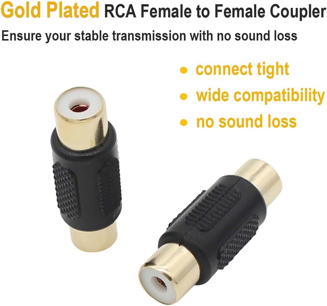 10 Pack Female to Female Gold RCA cable cord Coupler Joiner barrel Connectors