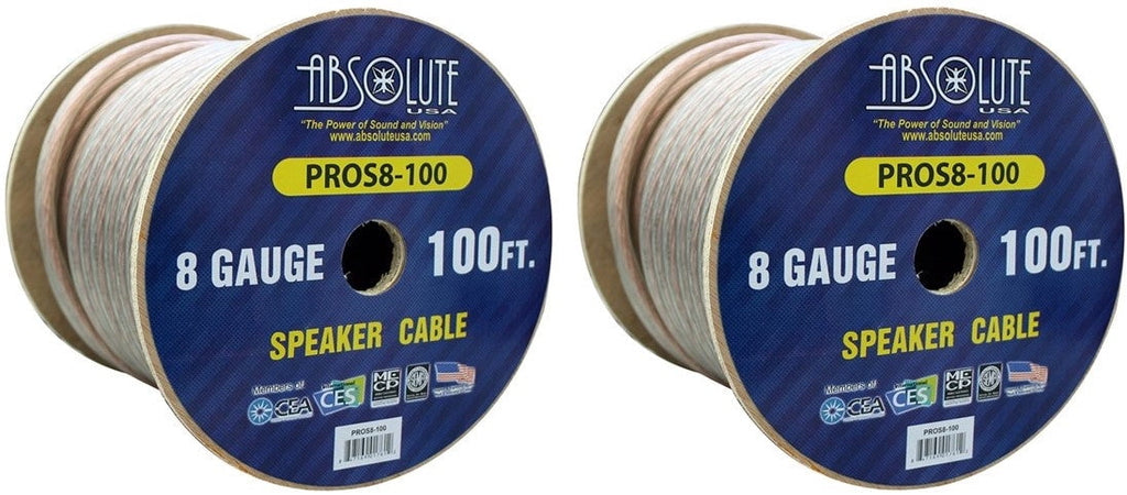 2 Absolute USA PROS8100 100' 8 Gauge PRO PA DJ Car Home Marine Audio Speaker Wire Cable Spool