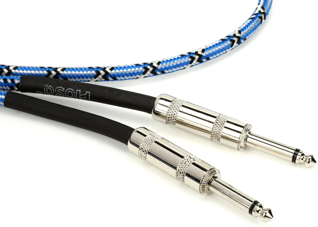 Hosa 3GT-18C1 Cloth Guitar Cable, Straight to Same, 18 ft, Blue/White/Black