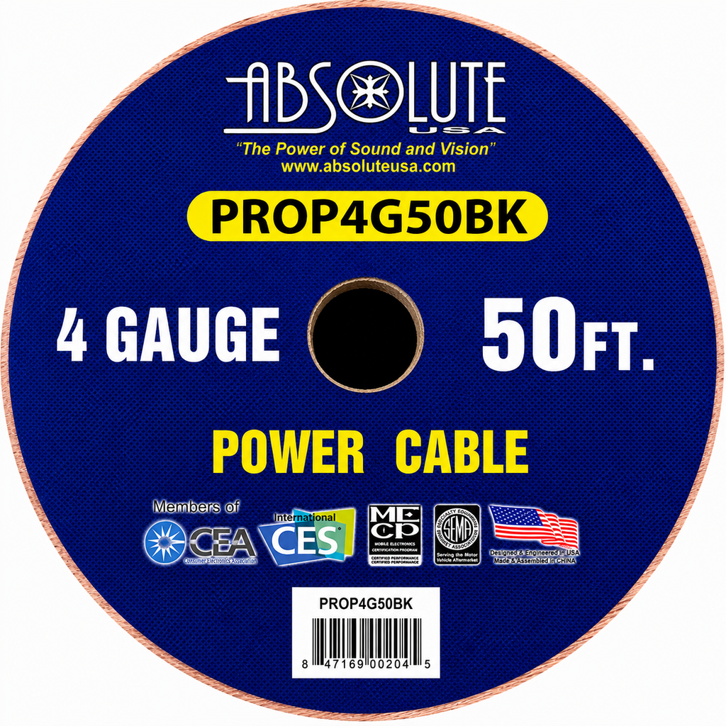Absolute PROP4G50BK Pro Series Black 50 Feet 4 Gauge Ultra Flexible Power/Ground Battery Amp 12V Cable Wire
