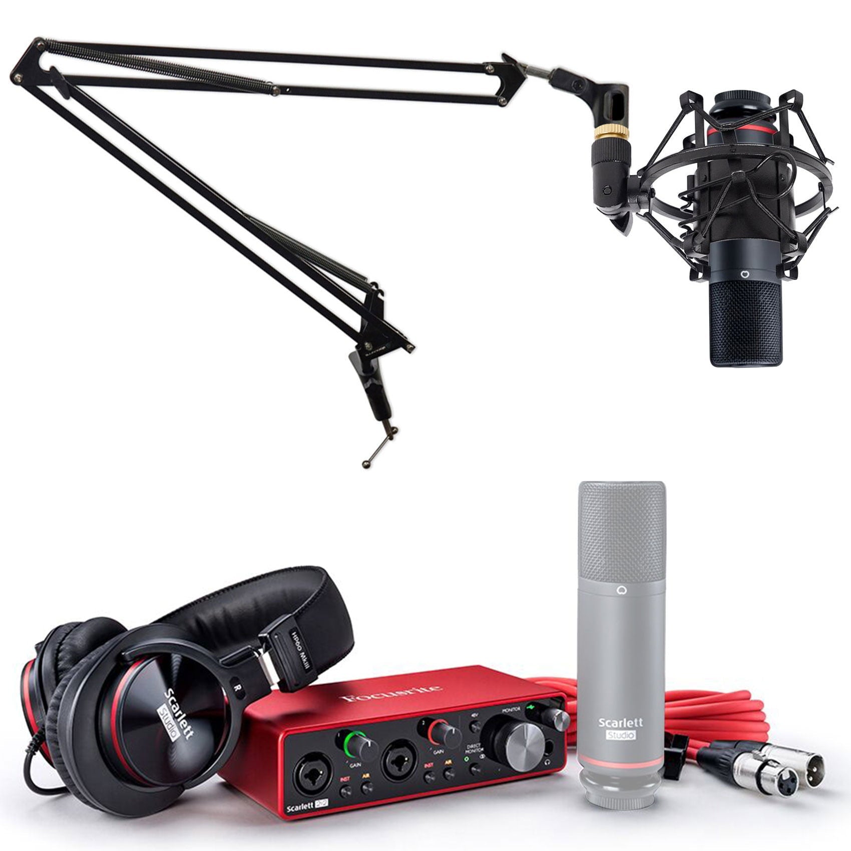 Focusrite SCARLETT 2I2 STUDIO Gen Audio Interface + Mic+ Headphones + Boom Arm