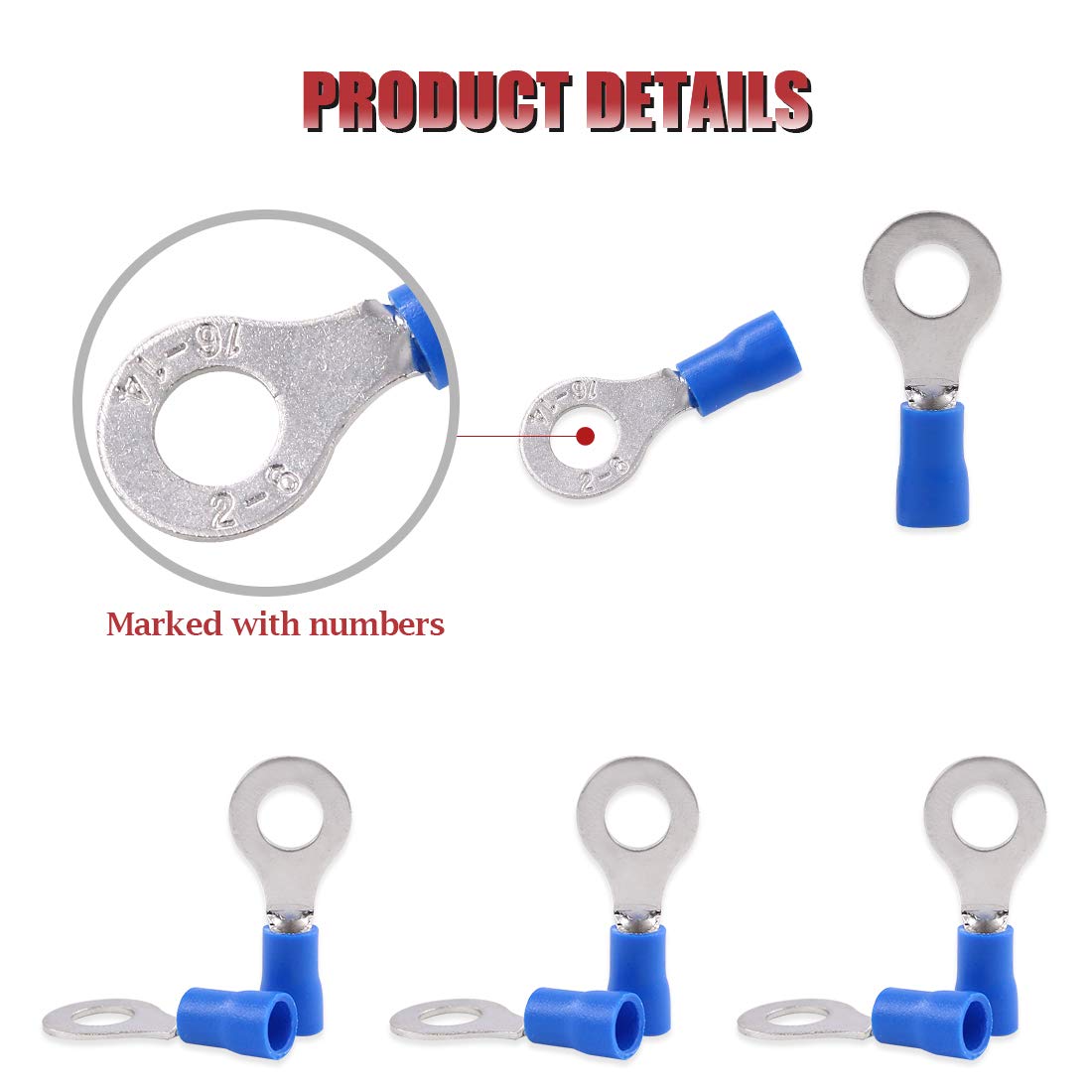 #8 Vinyl Insulated Ring Terminal 16-14 Ga 100pcs - Blue