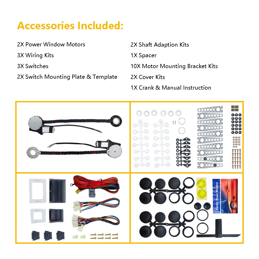 MK Audio MK-HW600 Universal Electric Power Window Conversion Kit for 2-Door Vehicles