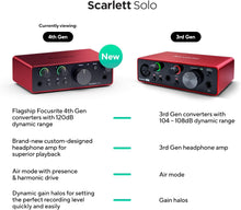 Load image into Gallery viewer, Focusrite Scarlett Solo USB Audio Interface Headphones + Pop Filter + XLR Cable