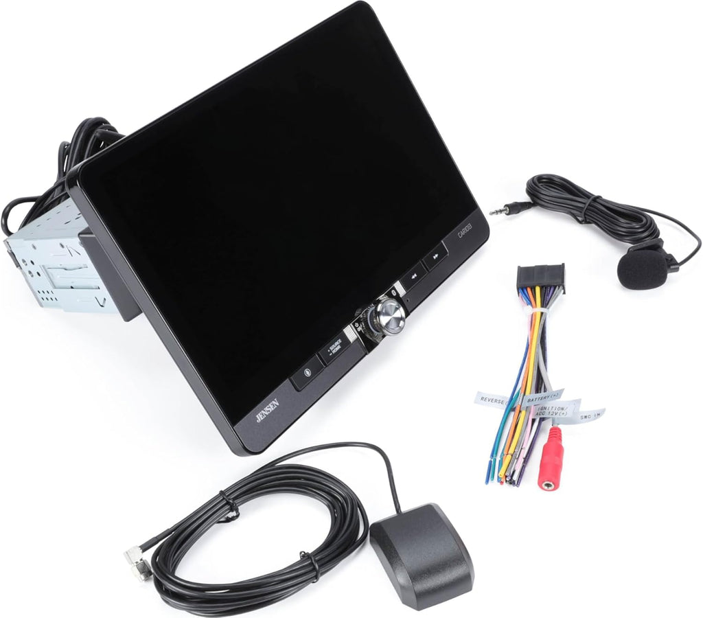 Jensen CAR1013 10.1" Single DIN Floating Touchscreen Digital Multimedia Receiver with Bluetooth, Wireless Apple CarPlay and Android Auto