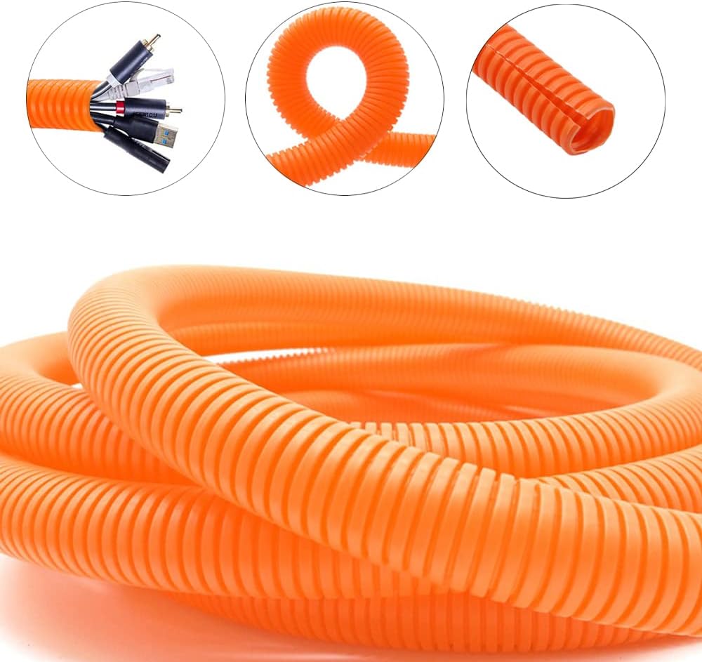 American Terminal 1/2" Dia. x 100 ft, Orange Flexible Polyethylene Corrugated (PE) Split Tubing Wire Loom