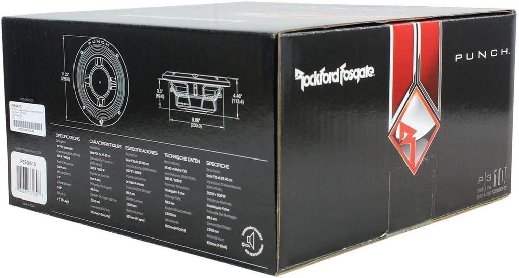2 Rockford Fosgate Punch P3SD4-10 600W 10" Punch Series Dual 4-ohm Shallow Car Subwoofer