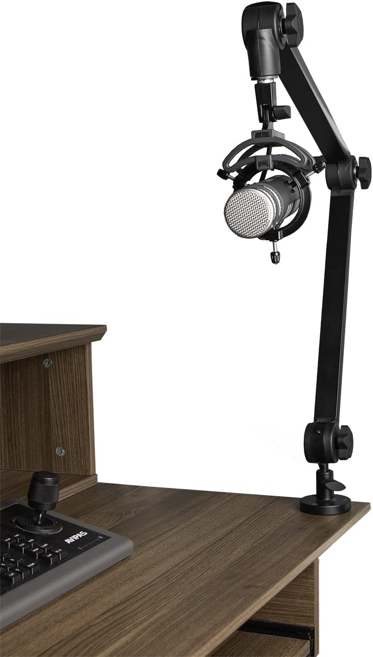 Gator GFWMICBCBM3000 Deluxe Frameworks Desktop Mic Boom Stand - Bundle with Microphone Windscreen, XLR Cable