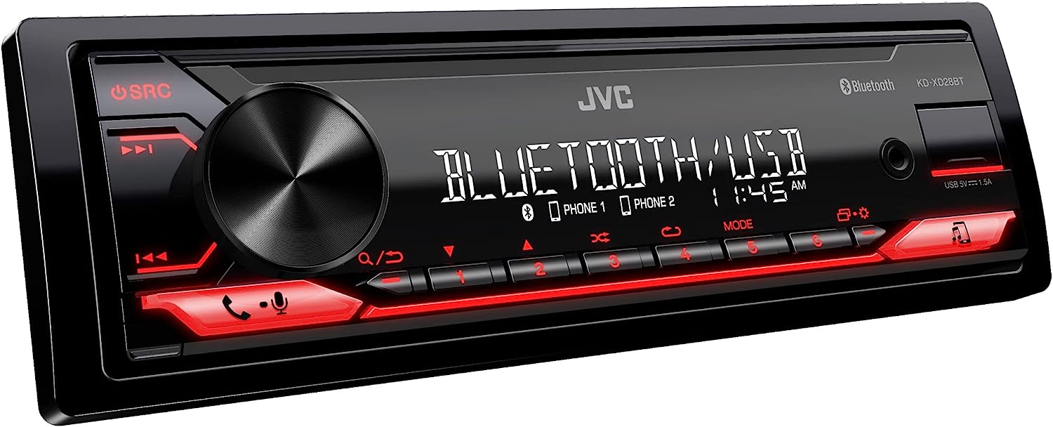 JVC KD-XD28BT Single DIN Digital Media Shallow Chasis Receiver Bluetooth and Dash Kit Harness Compatible with 1974-2004 Chrysler/Dodge/Jeep/Plymouth Vehicles