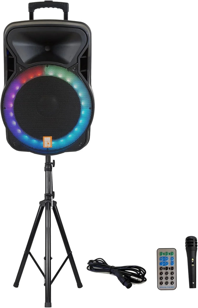 MR DJ PARTY PACK Pair 15" 4500W Powered PA DJ Speakers Active Speaker Stands MIC