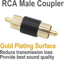 Load image into Gallery viewer, 10 Pack Male to Male Gold RCA cable cord Coupler Joiner barrel Connectors