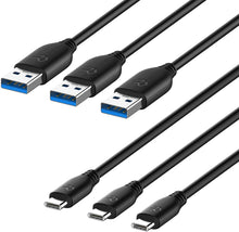 Load image into Gallery viewer, American Terminal USB-C to USB-A 3.0 Cable 6 Feet Type C Charging and Data Transfer 3-Pack