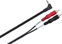 Load image into Gallery viewer, Hosa CMR-203R Stereo Breakout Cable - Right-angle 3.5mm TRS Male to Left and Right RCA Male - 3 foot