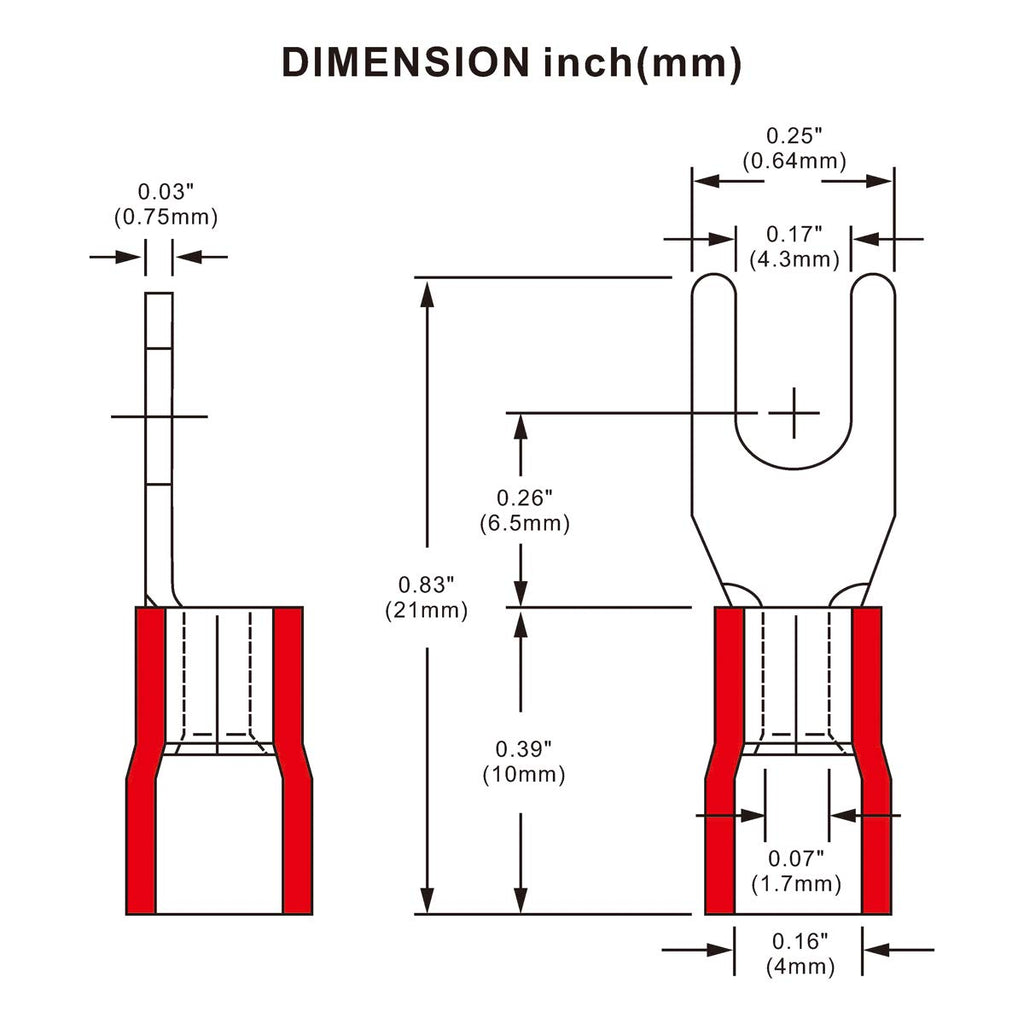 MR DJ DSR8-200 200PCS 18-22AWG Red Insulated Fork Spade Wire Connector Electrical Crimp Terminal