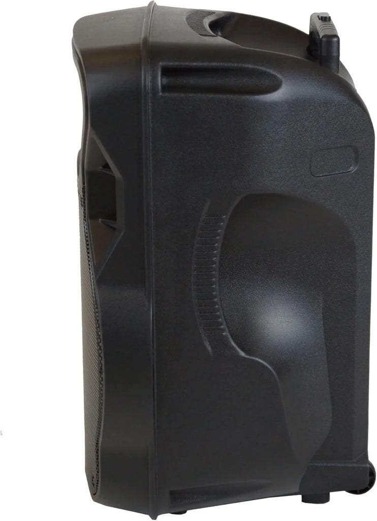 MR DJ PARTY PACK Dual 15" Active Bluetooth PA Speaker Package 2 Speaker Stands DSP LED Lights TWS USB/SD FM Radio Wired Microphones Speaker Cables