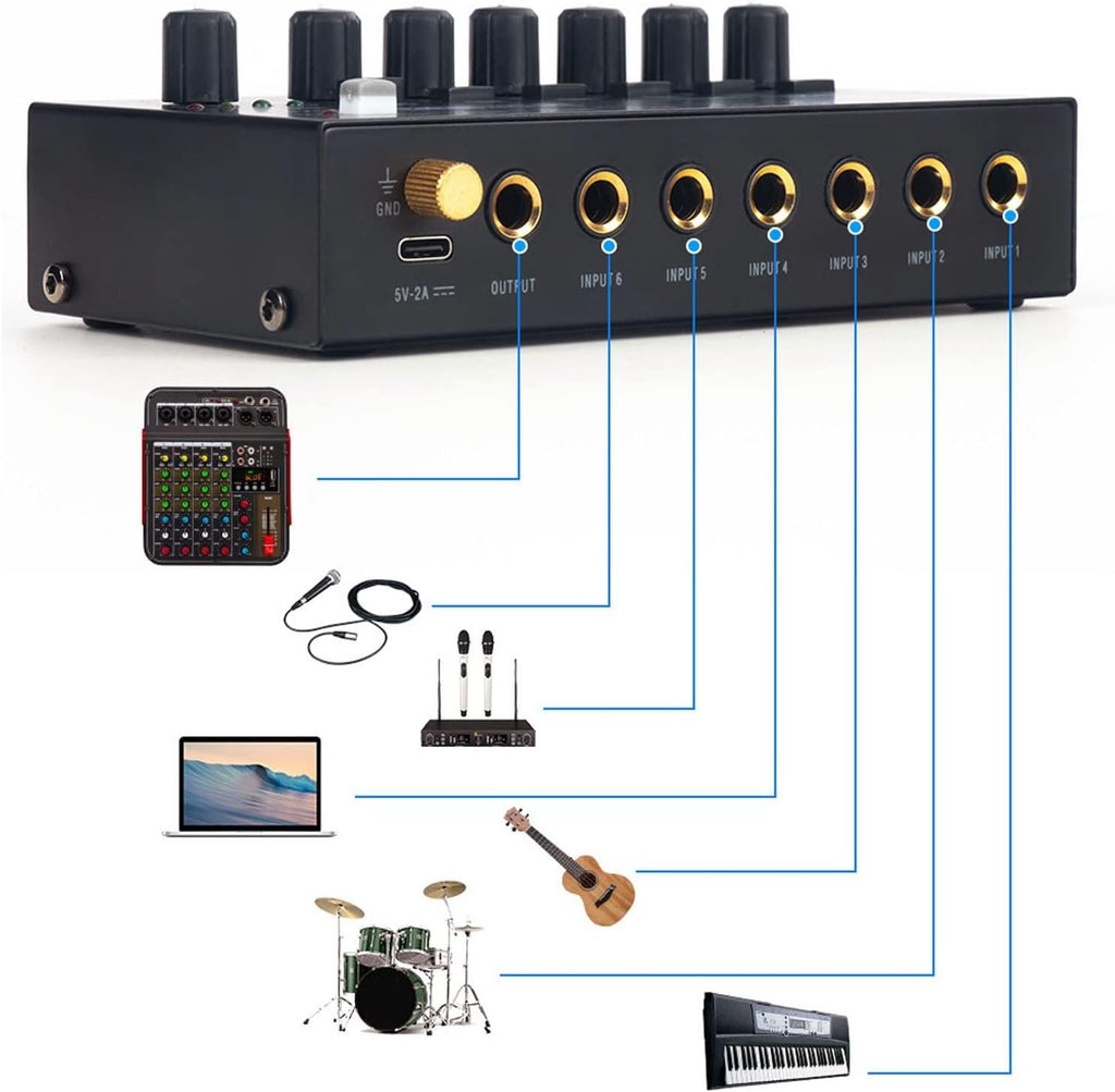 MR DJ MIX600 Ultra Low-Noise 6-Channel Line Mixer Stereo/Single Track Switch Microphone