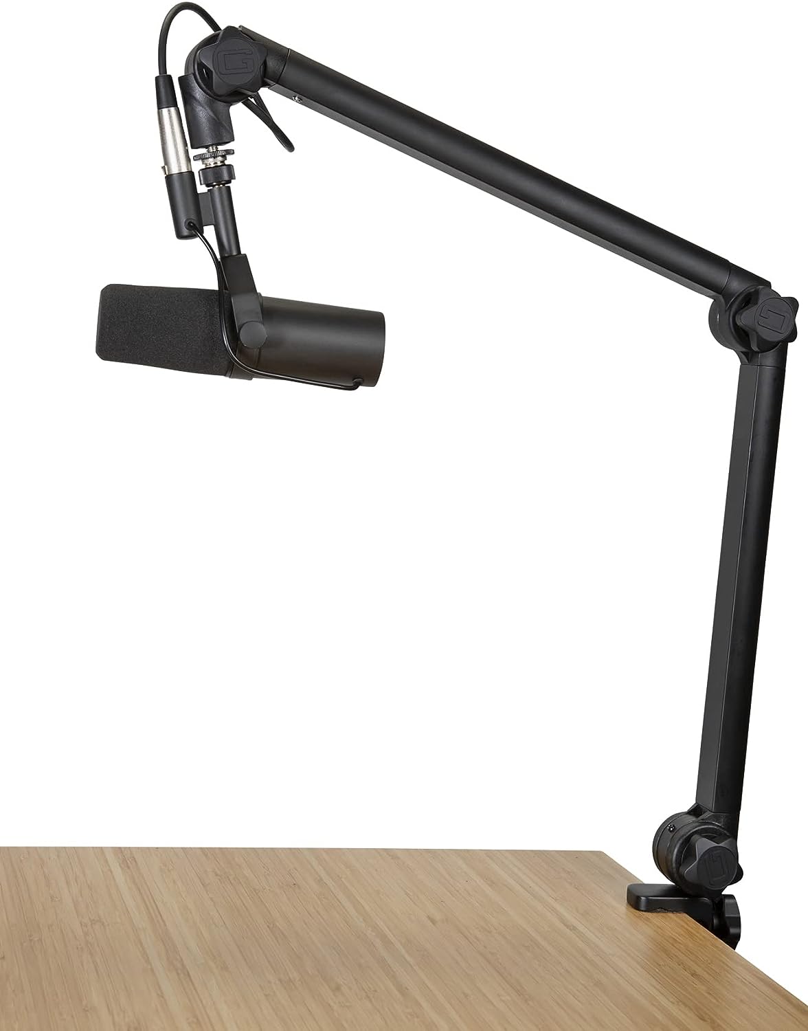 Gator GFWMICBCBM3000 Deluxe Frameworks Desktop Mic Boom Stand - Bundle with Microphone Windscreen, XLR Cable