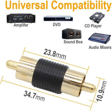Load image into Gallery viewer, 10 Pack Male to Male Gold RCA cable cord Coupler Joiner barrel Connectors