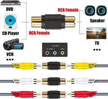 Load image into Gallery viewer, 20 Pack Female &amp; Male Gold RCA cable Cord Coupler Joiner barrel Connectors