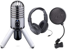 Load image into Gallery viewer, Samson Meteor Mic USB Studio Microphone Large Diaphragm, Built-in Monitoring + Samson Stereo Headphones + Pop Filter