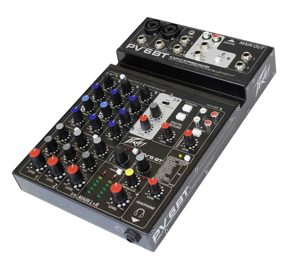 Peavey PV6BT Pro Audio Mixer Bluetooth Effects + 3 MSP-1 1/4" Microphone Stand package