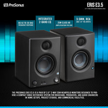 Load image into Gallery viewer, PreSonus Eris E3.5 3.5" Professional Multimedia Reference Monitors with Basic Accessory Bundle