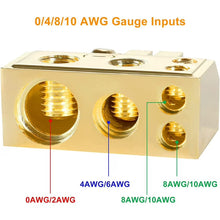 Load image into Gallery viewer, Absolute BTG300P 1 AWG/1x4 AWG/2x8 AWG Output Positive Gold Battery Terminal