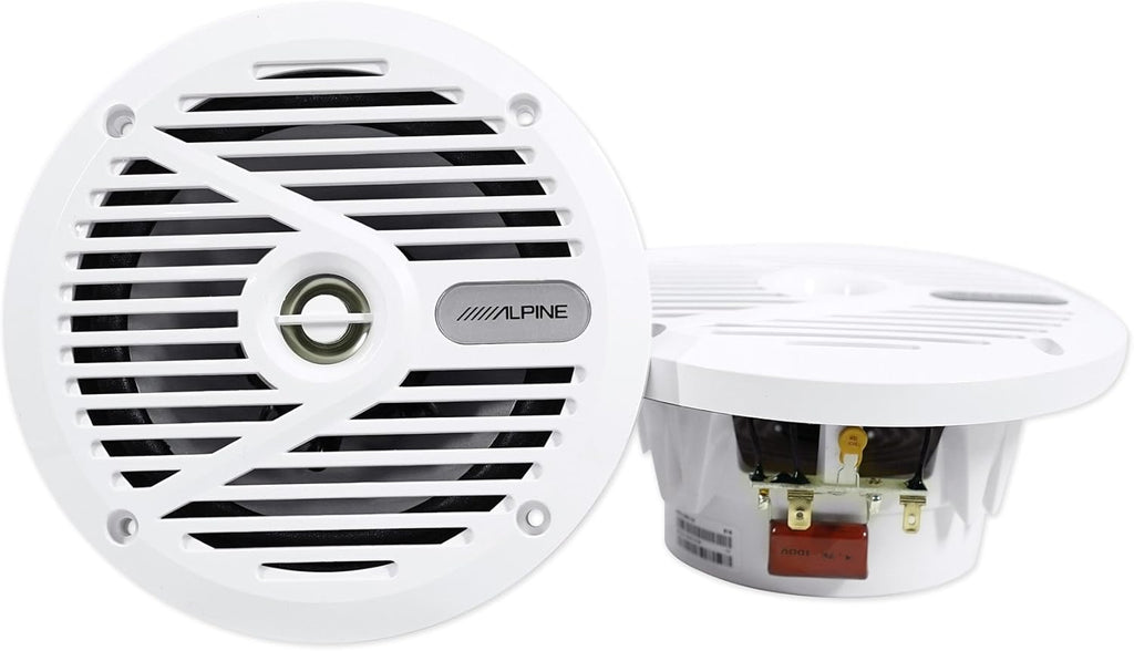 Alpine SPS-M601W 6.5” Coaxial 2-Way Marine Speaker with White Grilles Bundle