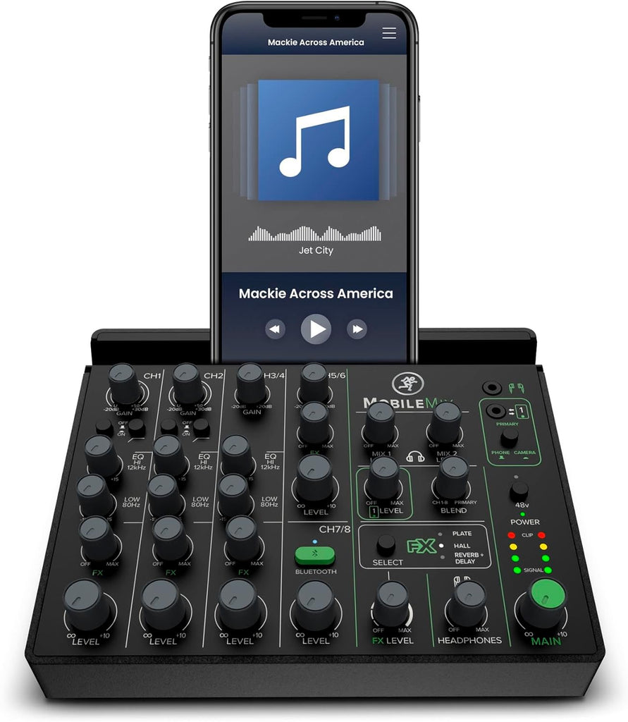 Mackie MobileMix 8-Channel USB-Powerable Mixer for Streaming and Recording with Smartphones and DSLR Cameras, Live Streaming with Instruments, Microphones, Bluetooth