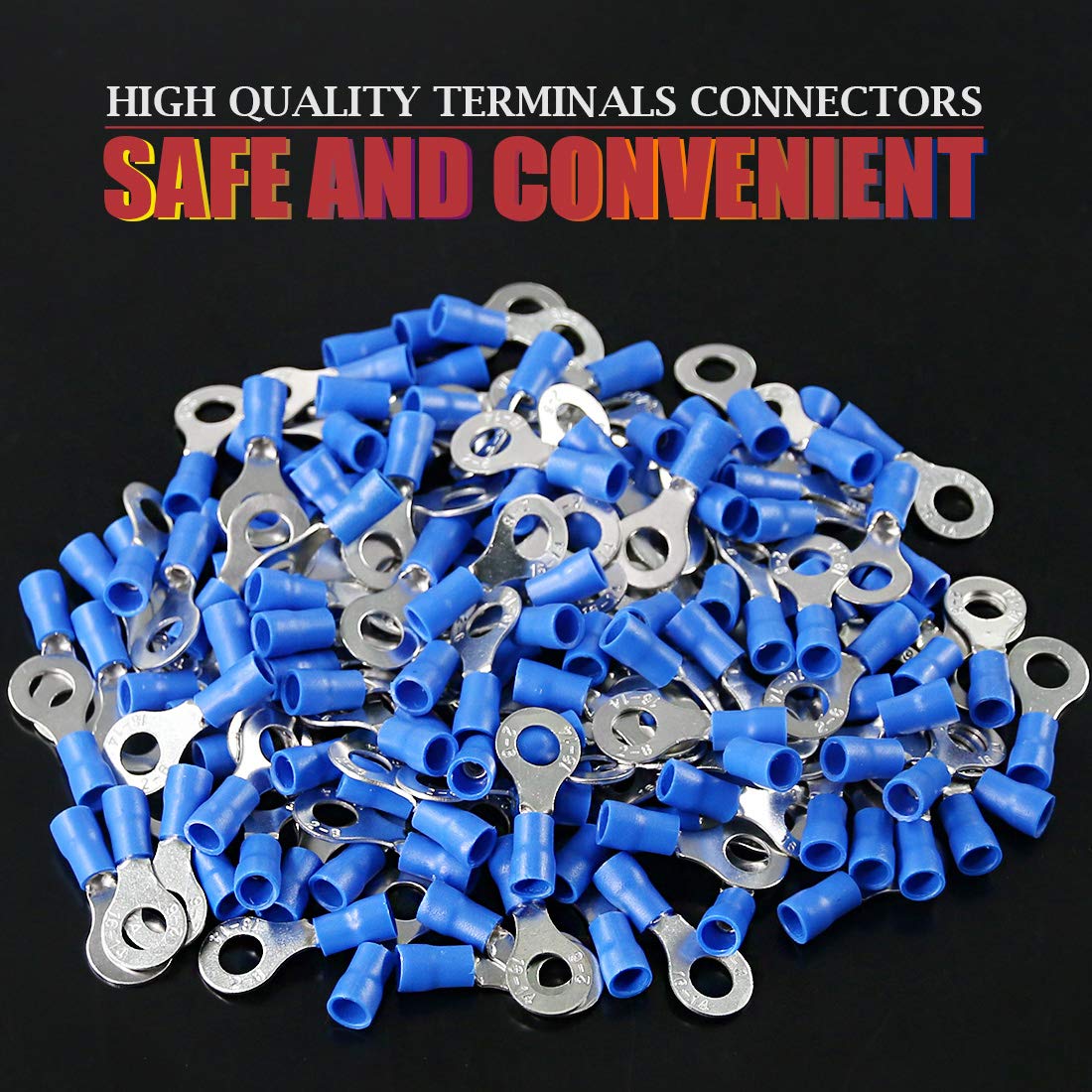 #8 Vinyl Insulated Ring Terminal 16-14 Ga 100pcs - Blue