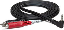 Load image into Gallery viewer, Hosa CMR-203R Stereo Breakout Cable - Right-angle 3.5mm TRS Male to Left and Right RCA Male - 3 foot