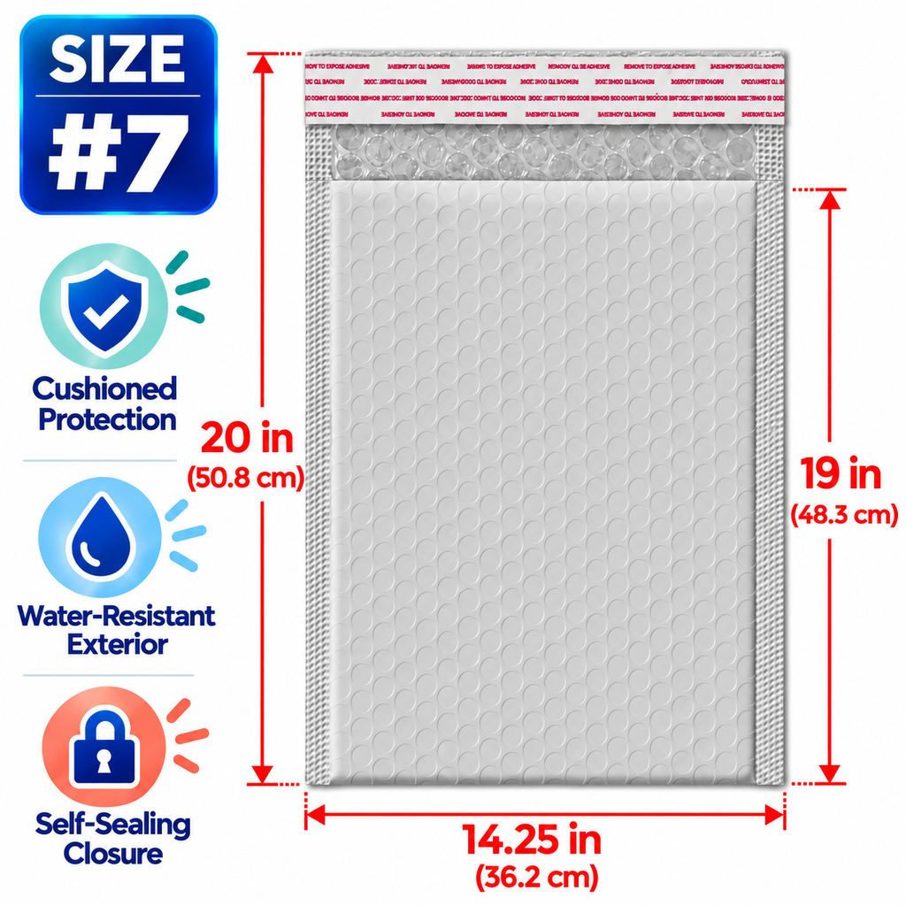 BM Paper 50-Pack #7 14.25" x 19" White Bubble-Lined Poly Mailers Self-Sealing Padded Shipping Envelopes