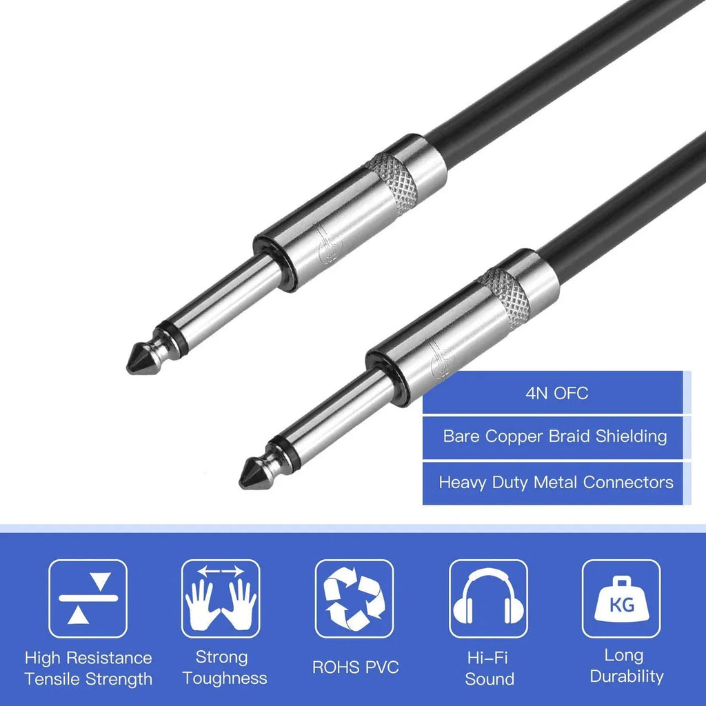 MR DJ CQQ25 25' Pro PA DJ Karaoke 1/4" Male to 1/4" Male Mono Audio Amp Patch Cords Speaker Wire PA Cable