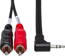 Load image into Gallery viewer, Hosa CMR-203R Stereo Breakout Cable - Right-angle 3.5mm TRS Male to Left and Right RCA Male - 3 foot