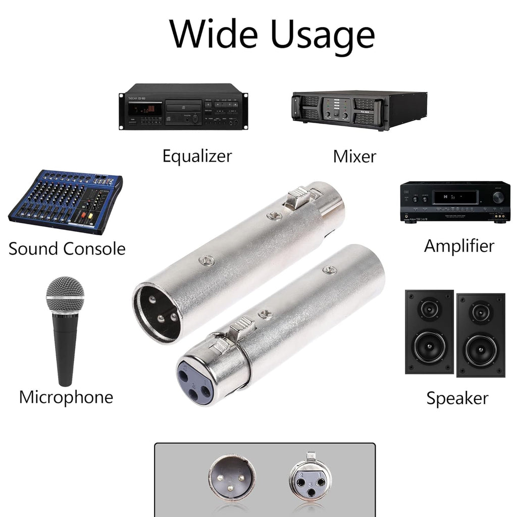 MR DJ AXLRMF-2 2 3-Pin XLR Male to 3-Pin XLR Female Audio Microphone Cable Extension Adapter Connector 2 Pack