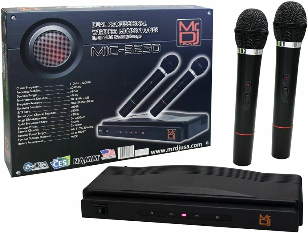 MR DJ MIC3250 Dual Channel Wireless Microphone System Set with 2 Handheld Mic