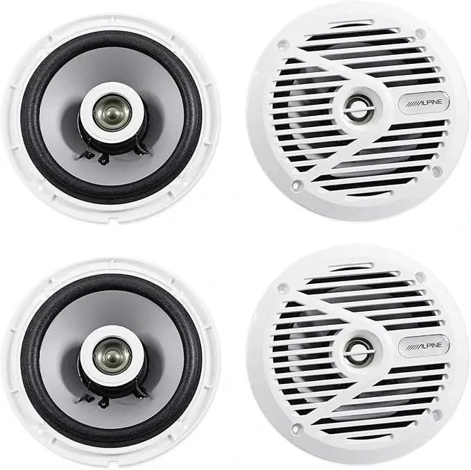 2 Alpine SPS-M601W 6.5” Coaxial 2-Way Marine Speaker with White Grilles